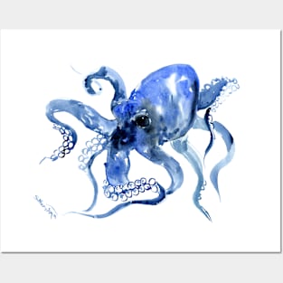 Navy Blue OCtopus Artwork Posters and Art